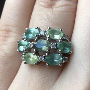 Espo Sz 5.5 Green Emerald Stones and Cubic Zirconia Sterling Silver 925 Ring